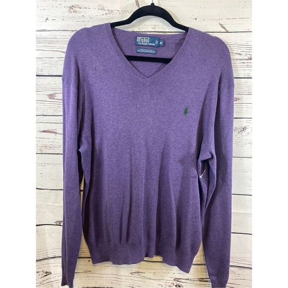 Polo By Ralph Lauren V-neck Pima Cotton Purple Sweater Size Medium - Picture 1 of 4